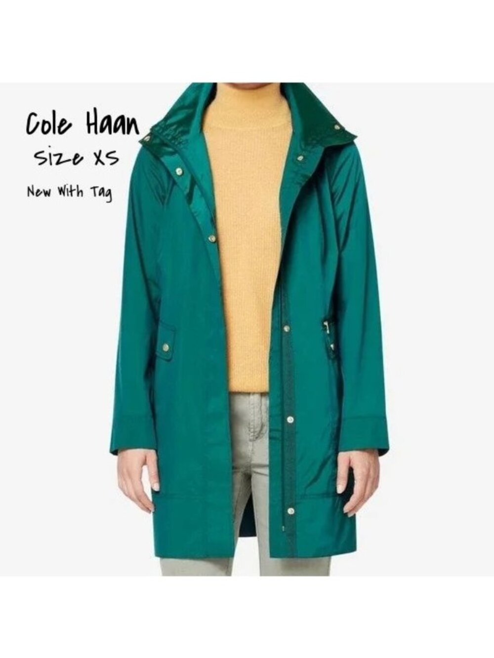 Cole Haan Women's Packable Raincoat Pine Green Size XS New with Tag